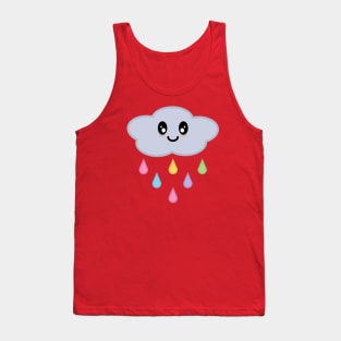 Kawaii Cute Rainbow Raindrop Rain Cloud in Pink Tank Top